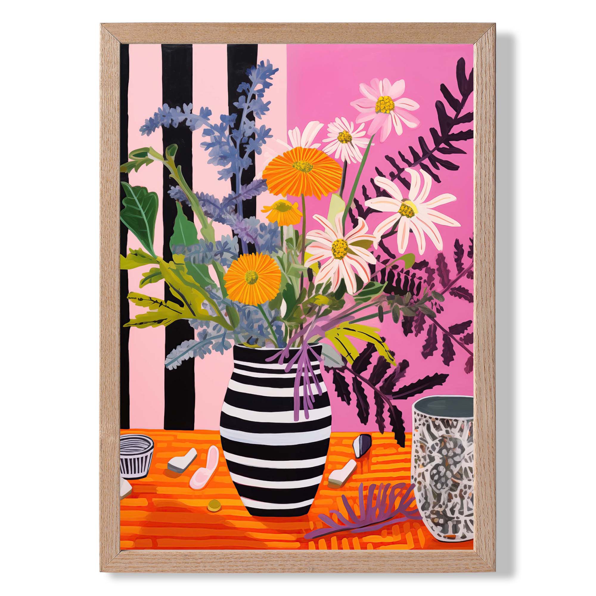 Maximalist Floral in Pink and Orange Art Print Wall Art Print