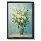 Abstract White Flowers Still Life Art Print print in Black Wooden Frame