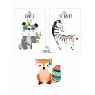 NURSERY Set of 3 Tribal Panda, Fox, Zebra Wall Art Quote Prints