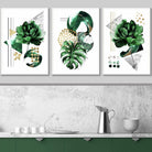 Abstract Green Gold Floral Set of 3 Art Prints