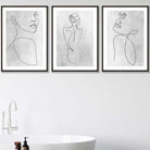 Set of 3 Grey Abstract Line Art Female Wall Art Prints