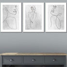 Set of 3 Grey Abstract Line Art Female Wall Art Prints