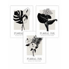Set of 3 Floral Sketch Ink Botanical Leaves in Black Wall Art Prints