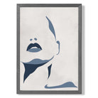 Blue and Beige Silhouette Face print in Dark Grey Wooden Frame
