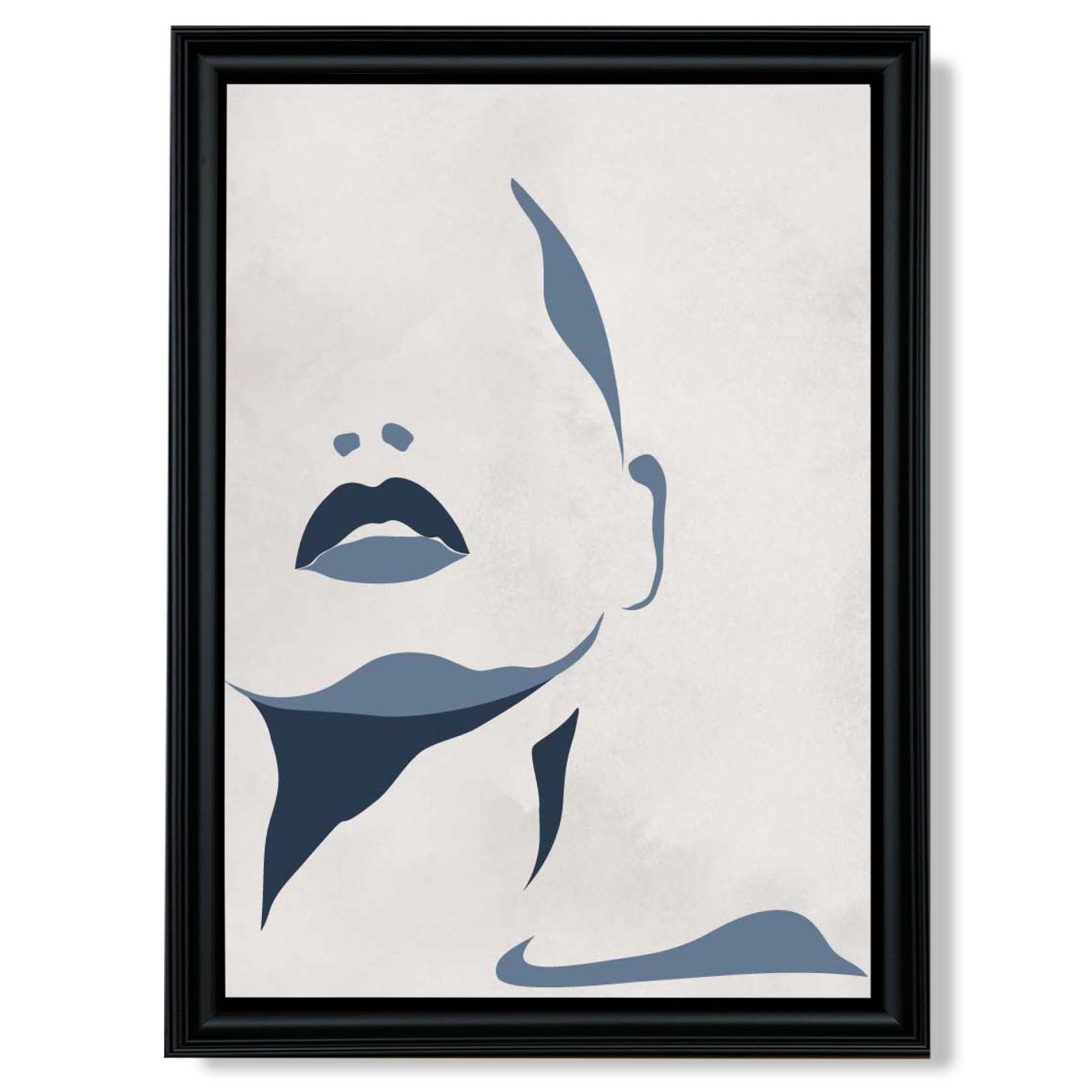 Blue and Beige Silhouette Face print in Black Scoop Frame