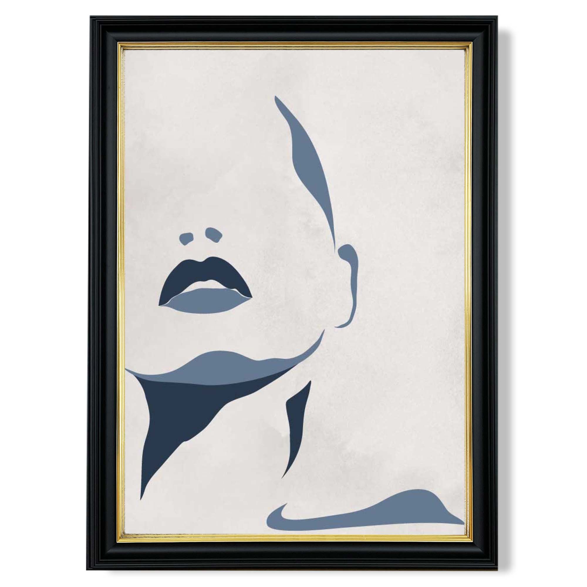 Blue and Beige Silhouette Face print in Black and Gold Frame