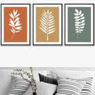 Set of 3 Orange Yellow Green Graphical Leaves Wall Art Prints