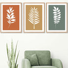 Set of 3 Orange Yellow Green Graphical Leaves Wall Art Prints