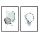 Aqua Blue Abstract Shapes Set of 2 Art Prints with Dark Grey Frame
