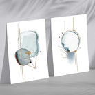 Aqua Blue Abstract Shapes Set of 2 Art Prints