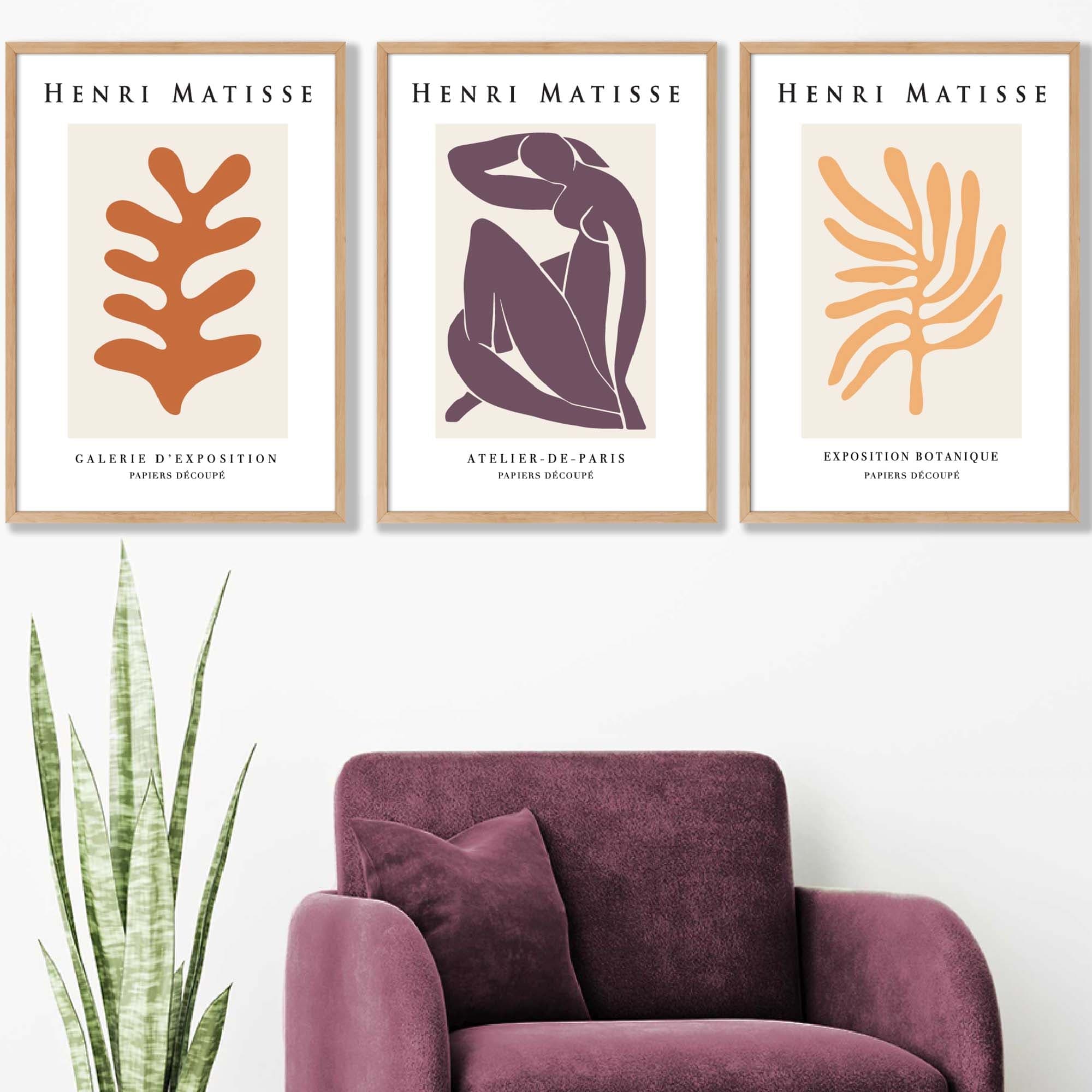 Matisse Floral and Nude Set of 3 Wall Art Prints in Purple, Orange and Yellow