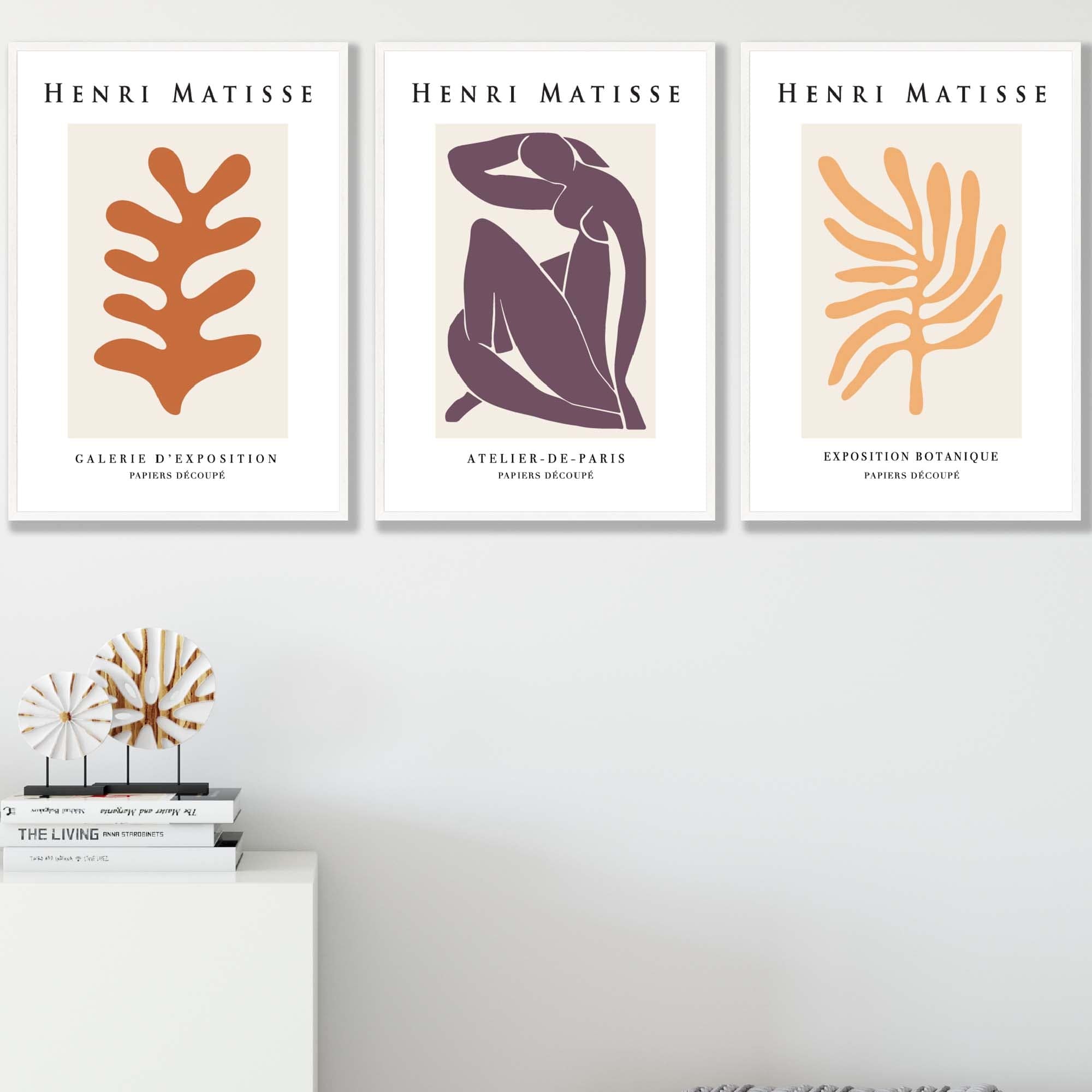 Matisse Floral and Nude Set of 3 Wall Art Prints in Purple, Orange and Yellow