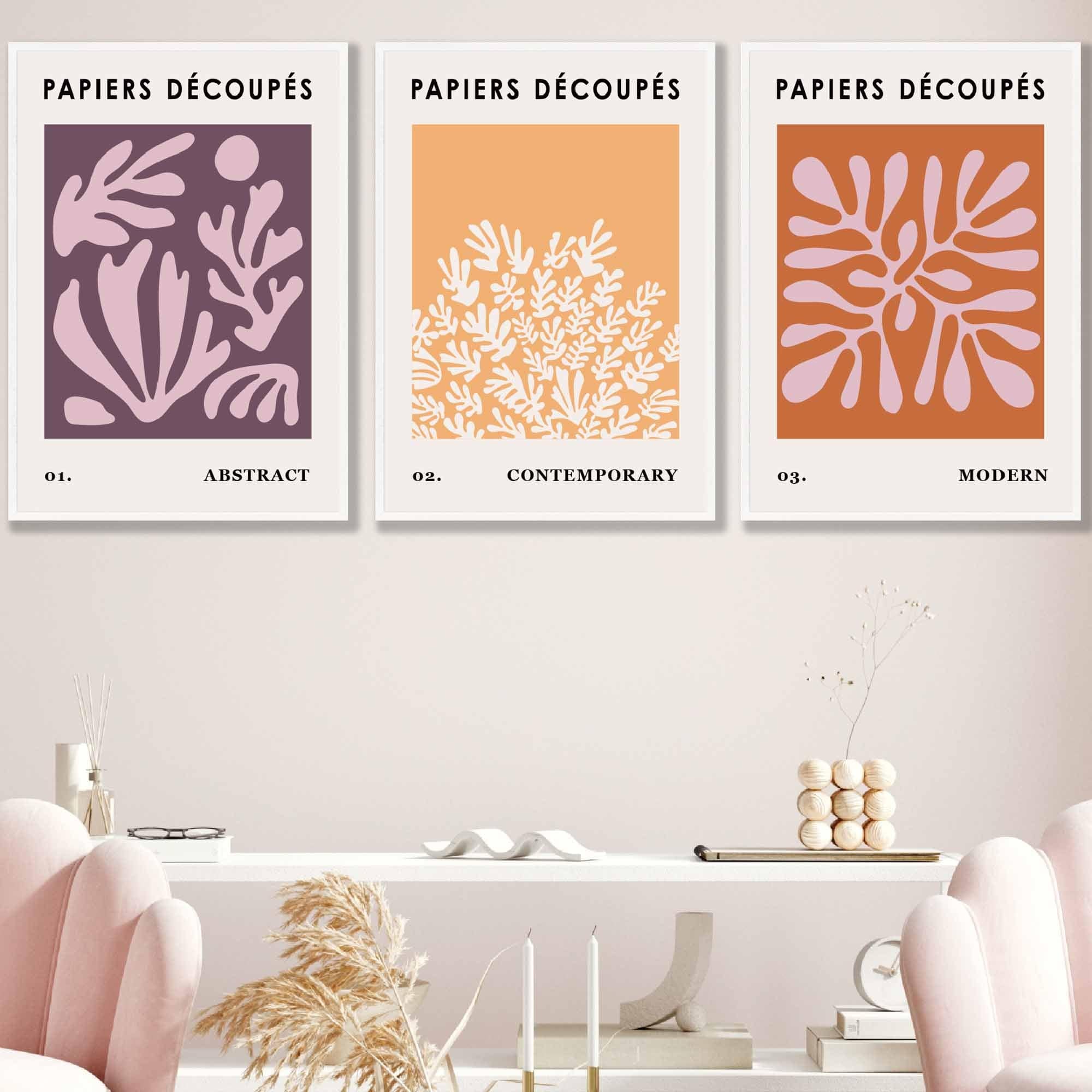 Matisse Floral Set of 3 Wall Art Prints in Purple, Orange and Yellow