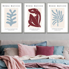 Matisse Floral and Nude Set of 3 Wall Art Prints in Red and Blue