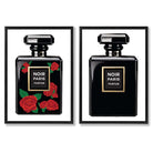 Fashion Perfume Bottles with Red Roses Set of 2 Art Prints with Black Frame