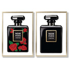 Fashion Perfume Bottles with Red Roses Set of 2 Art Prints with Gold Frame
