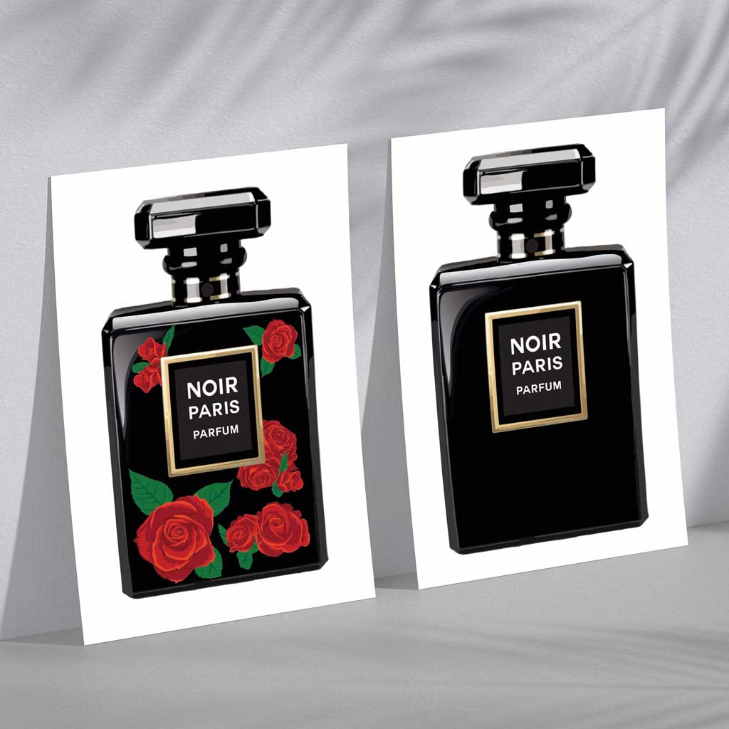 Fashion Perfume Bottles with Red Roses Set of 2 Art Prints