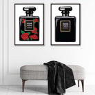 Fashion Perfume Bottles with Red Roses Set of 2 Art Prints | Artze Wall Art UK