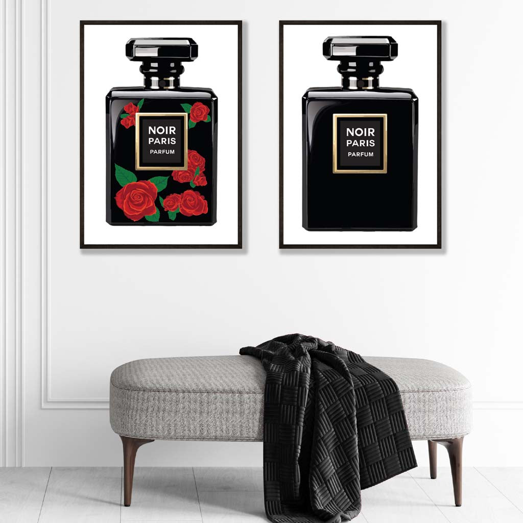 Fashion Perfume Bottles with Red Roses Posters | Artze Wall Art UK