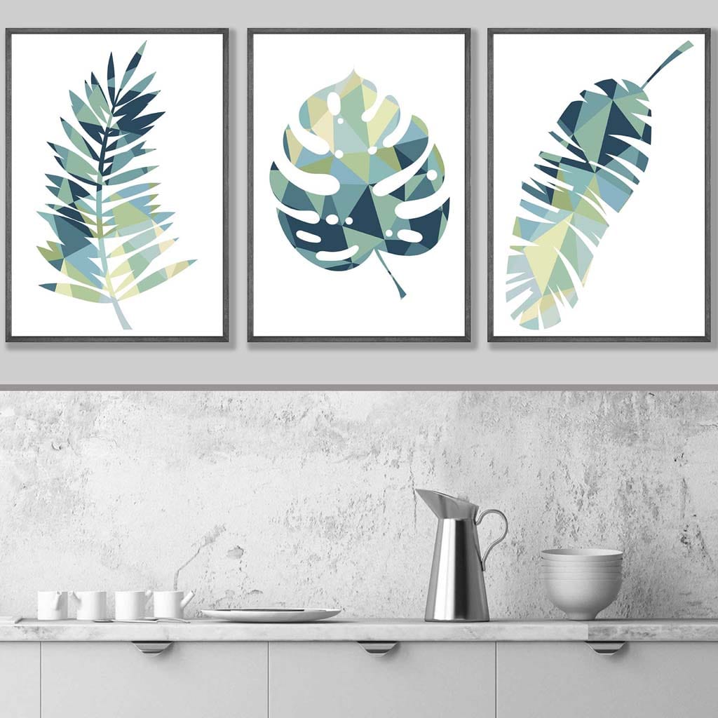 Set of 3 Tropical Teal Green LEAF Art Prints – Artze Wall Art