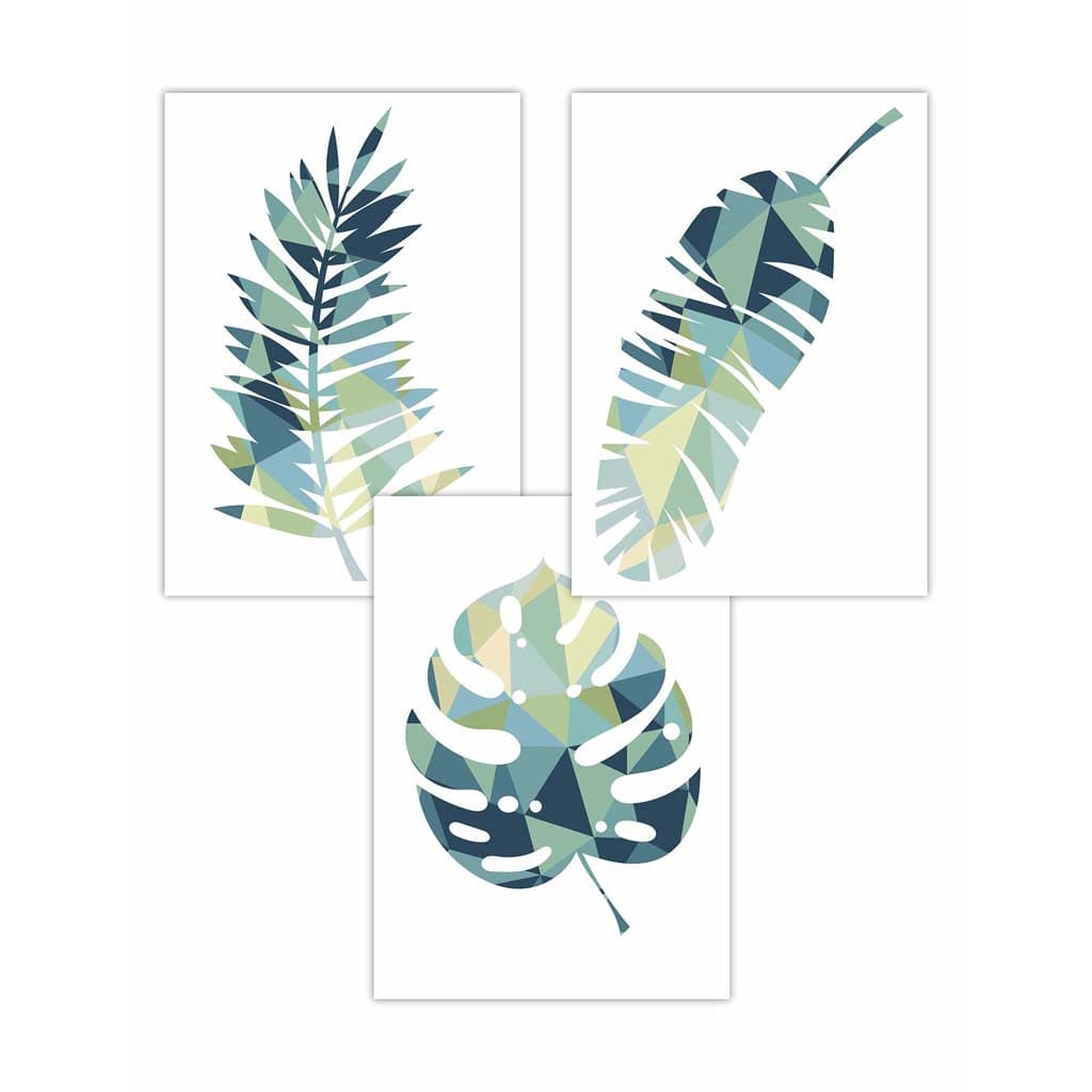 Set of 3 Tropical Teal Green LEAF Art Prints