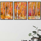 Set of 3 Abstract Autumn Trees in Orange Wall Art Prints