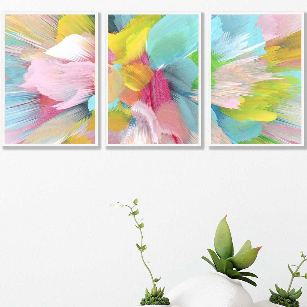 Set of 3 Abstract Bright Painted Fractal Wall Art Prints