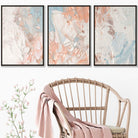 Set of 3 Abstract Oil in Pastel Blue Ivory and Peach Wall Art Prints