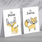 Yellow, Grey Nursery Deer, Fox Set of 2 Art Prints