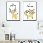 Yellow and Grey Nursery Deer and Fox with Quotes Art Prints Set | Artze Wall Art UK