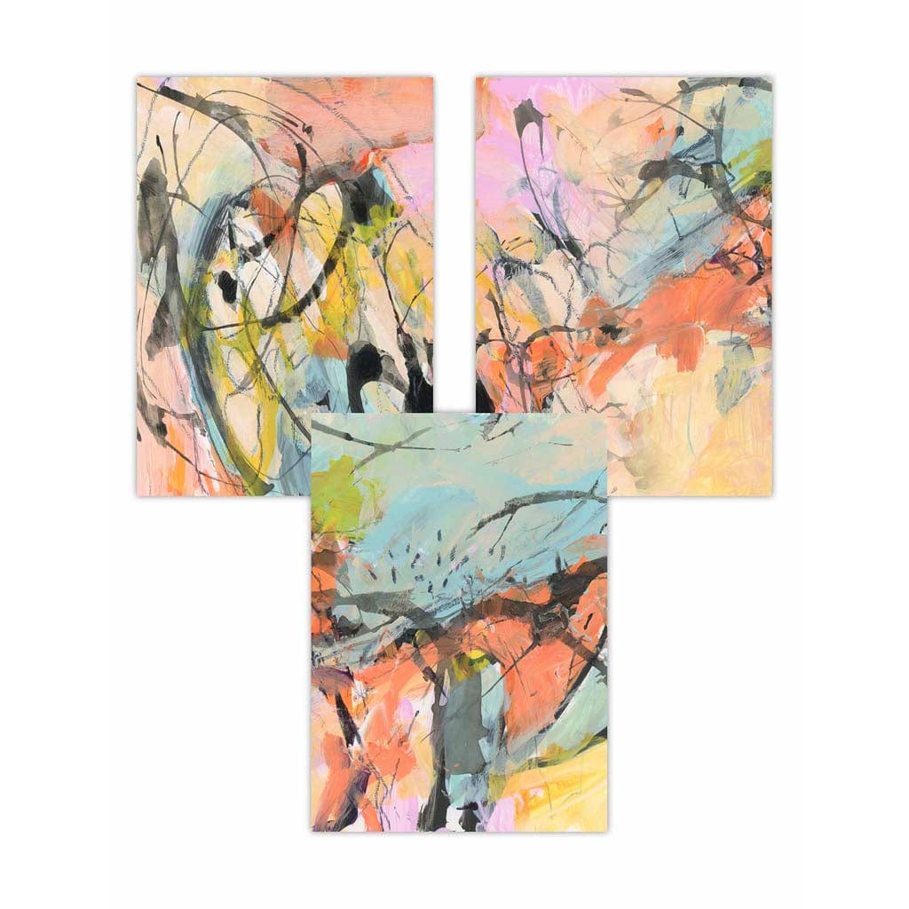 Set of 3 Abstract Watercolour in Blue and Orange Wall Art Prints