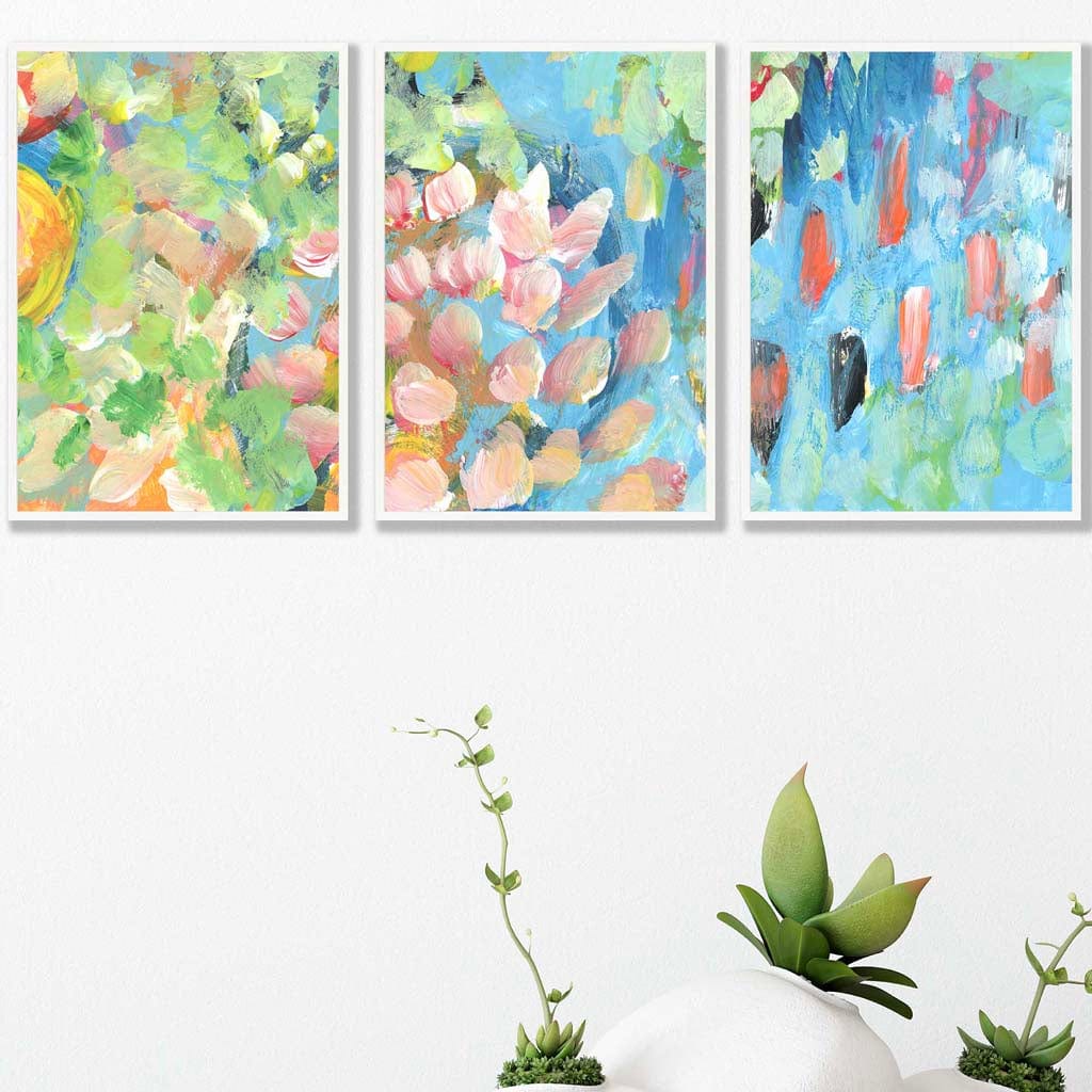 Set of 3 Abstract Tropical Summer Flowers Wall Art Prints