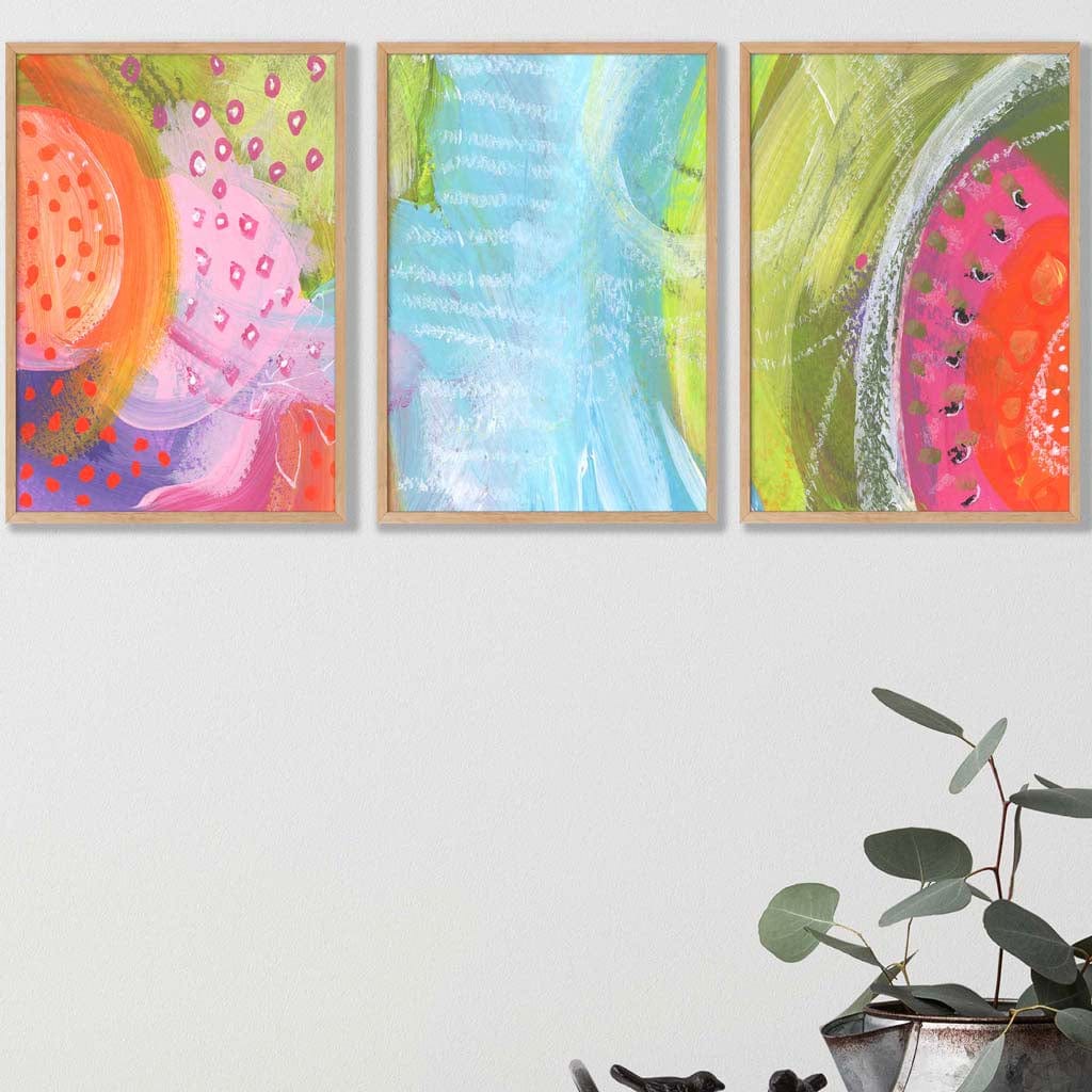 Set of 3 Abstract Bright Tropical Fruits Wall Art Prints