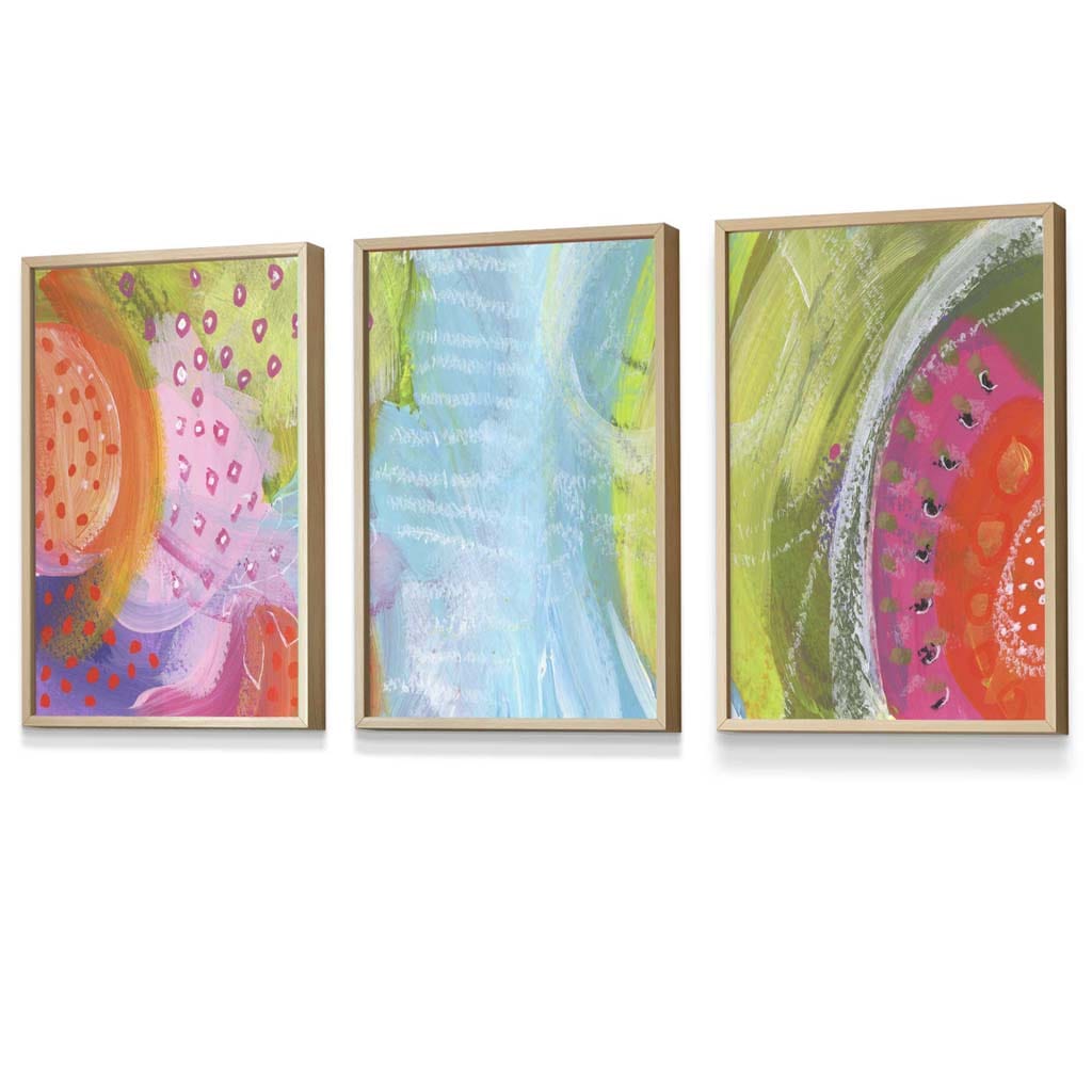 Set of 3 Abstract Bright Tropical Fruits Wall Art Prints | Framed | Artze Wall Art UK