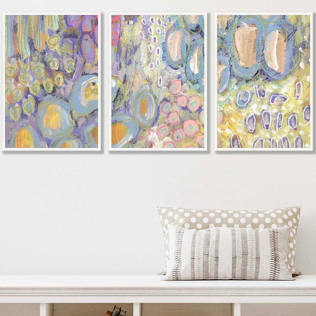 Set of 3 Abstract Floral in Purple and Yellow Wall Art Prints