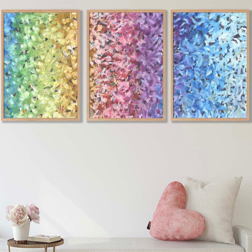 Set of 3 Abstract Colourful Rainbow Petals Wall Art Prints
