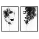 Black and White Fashion Illustrations Set of 2 Art Prints with Dark Grey Frame