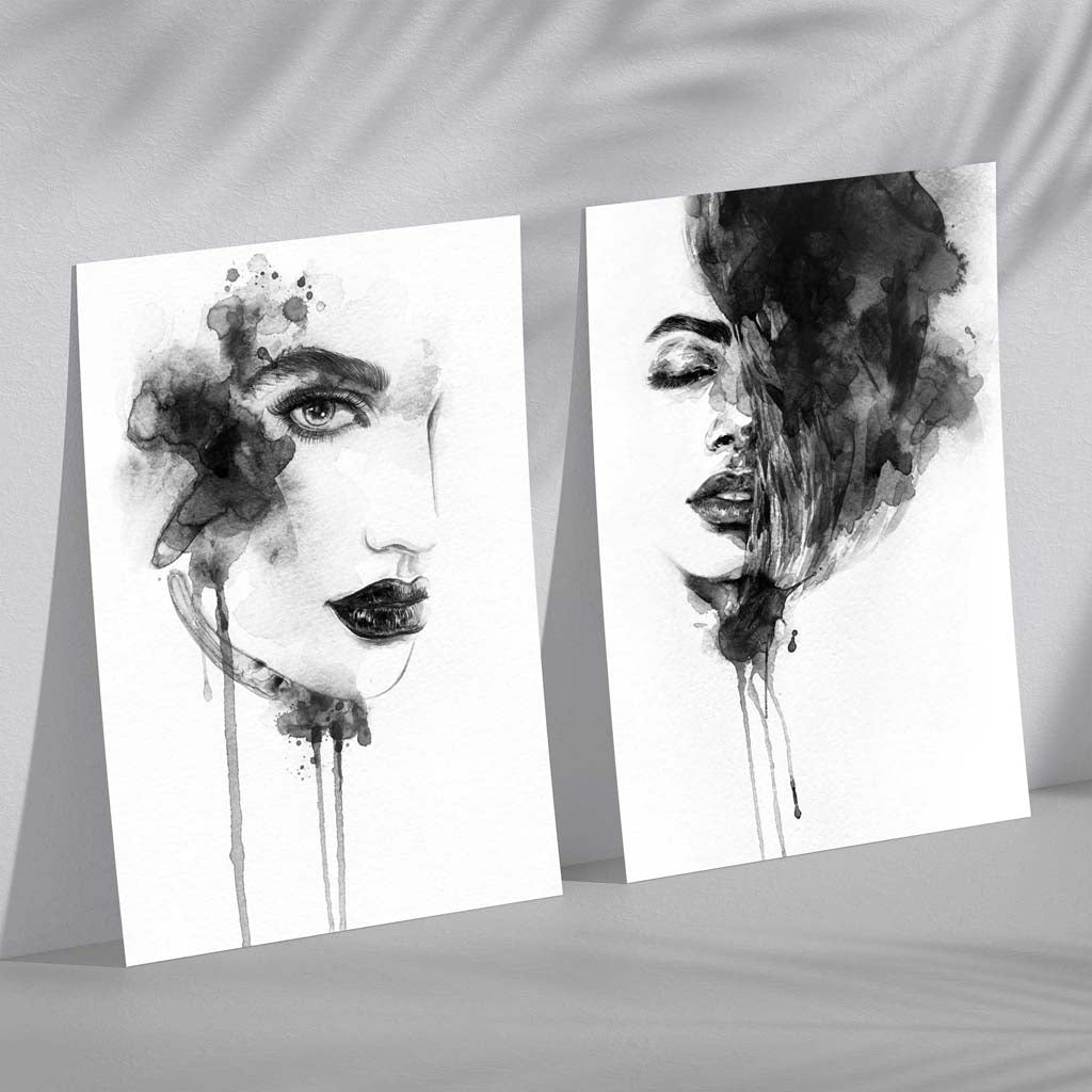 Black and White Fashion Illustrations Set of 2 Art Prints