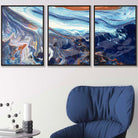 Set of 3 Abstract Blue and Orange Ocean Wall Art Prints
