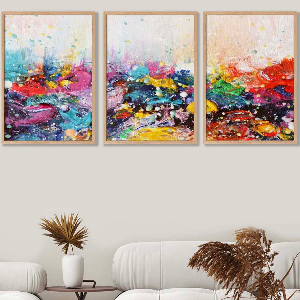 Set of 3 Abstract Colourful Paint Splashes Wall Art Prints