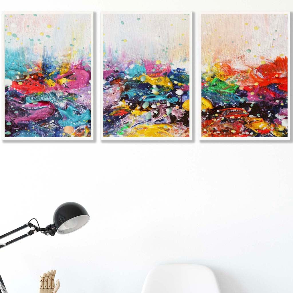 Set of 3 Abstract Colourful Paint Splashes Wall Art Prints