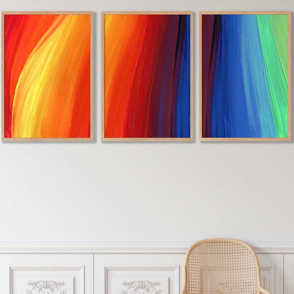 Set of 3 Abstract Colourful Rainbow Wall Art Prints