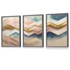 Set of 3 Herringbone Abstract in Pastel Pink and Gold Framed Wall Art Prints | Artze Wall Art UK