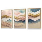 Set of 3 Herringbone Abstract in Pastel Pink and Gold Framed Wall Art Prints | Artze Wall Art UK