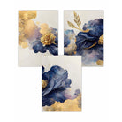 Set of 3 Oriental Abstract Flowers in Purple and Gold Wall Art Prints