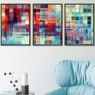 Set of 3 Geometric Abstract Colourful Squares Wall Art Prints