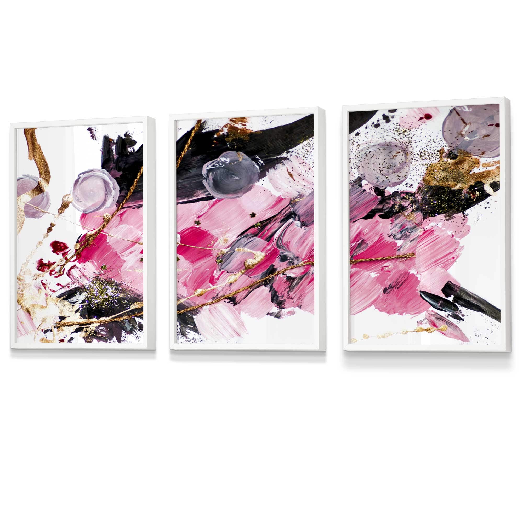 Set of 3 Geometric Abstract Pink Candy Framed Art | Artze Wall Art UK