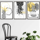 Geometric Abstract set of 3 Yellow & Black Line Pineapple Art Prints