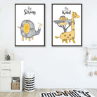 Grey, Yellow Nursery Elephant, Giraffe Posters | Artze Wall Art UK