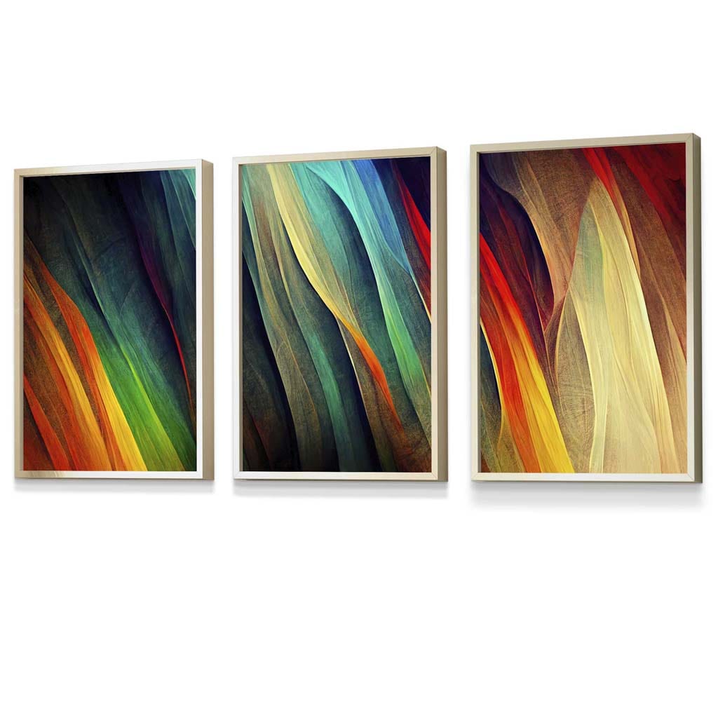 Set of 3 Abstract Ribbons of Bright Colours Framed Art | Artze Wall Art UK